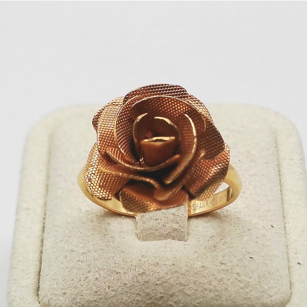 Vintage 10K Gold Filled Textured Rose Flower Statement Ring Size 8.5